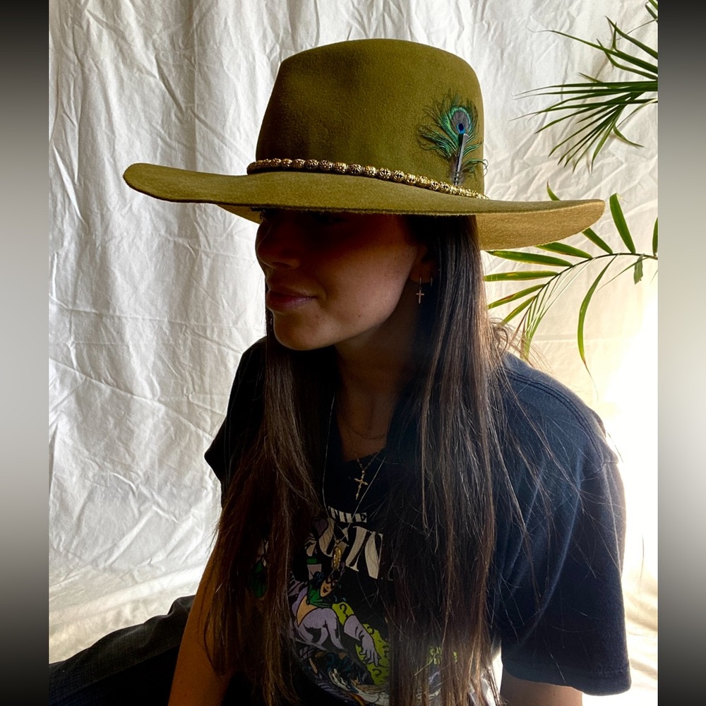 100% wool custom western peacock feather hat